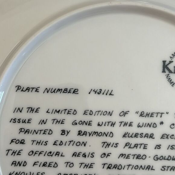 Vintage Rhett Gone With the Wind Collectors Plate #14311L EM Knowles - Picture 4 of 4